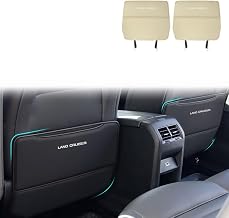KINKA Kick Guard for Land Cruisers, Rear Seat Dirt Protection Sheet, Kick Guard Car, Kick Pad, Seat King Card, 70 / 200 / 300 Series, Kick Prevention, Stain Resistant, Back Kick Mat with Pockets (Set of 2, LAND CRUISER Compatible, White)