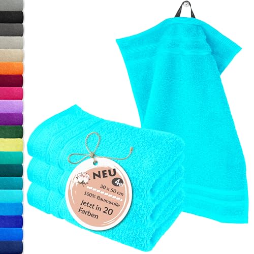 Lashuma 4er Set Gästehandtuch Türkis - Lagunen, London Badezimmer Kinder Handtücher klein 30x50 cm