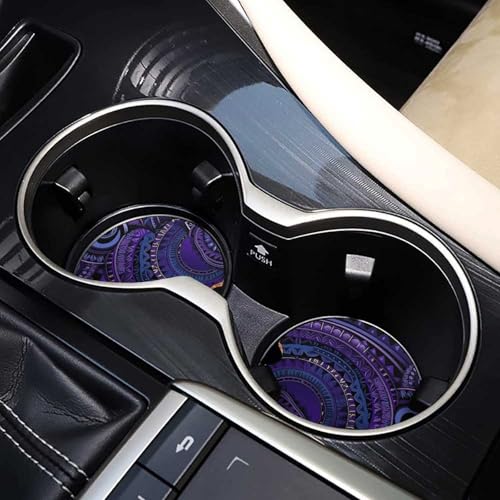 Portavasos para carro de madera con diseño tribal morado, pack 2 miniatura 7