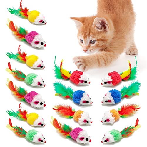 Topini Di Peluche Per Gatti - 10 Pezzi Colorati Con Coda Di Piume - Giocattoli Interattivi - Foto 8