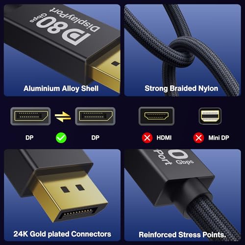 Image of IVANKY 80Gbps DisplayPort Cable 2.1, [VESA Certified], 16K Display Port Cord Compatible FreeSync Gaming Monitor 5090 7900XTX, 6.6FT