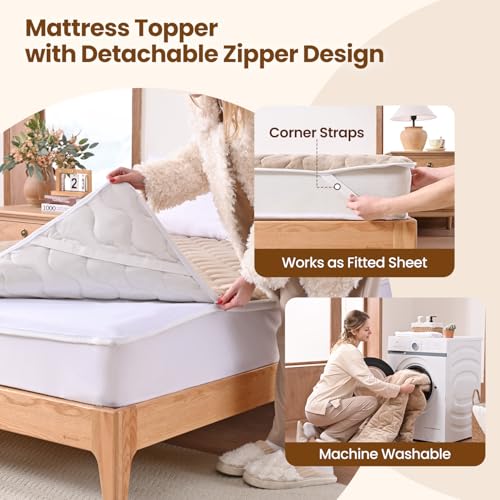 Image of Bearhug Heated Mattress Pad Queen Size 60 inchx80 inch with Zippered Detachable Cover, Dual Control Electric Bed Warmer Machine Washable with 10 Heat Settings & 12H Auto Off Winter Essentials