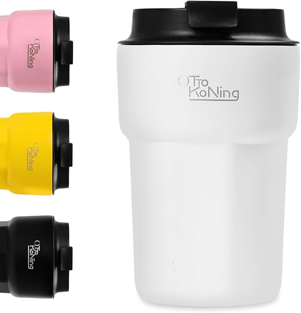Kubek podróżny 350ML Otto Koning, izolowany kubek do kawy z nieszczelną pokrywką, kubki wielokrotnego użytku do podróży, kubek do kawy ze stali nierdzewnej do gorącej i zimnej wody kawowej (Biały)