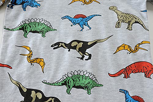 EULLA Kinder Jungen Schlafanzug Langarm Baumwolle Winter Pyjama Set Dinosaurier Zweiteiliger Nachtwäsche 7 Jahre alt Größe 122 D-Grau Dinosaurier DE 122