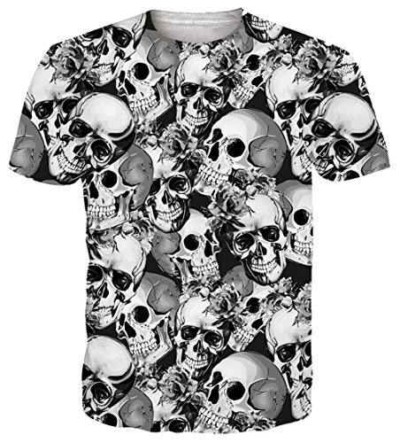Goodstoworld Novelty Graphic T-Shirts for Men Womens 3D Skull Shirts Big and Tall Cool Hawaiian Beach Tee Shirt Funky Hip Hop Tees for Women Teen Boys Girls Small