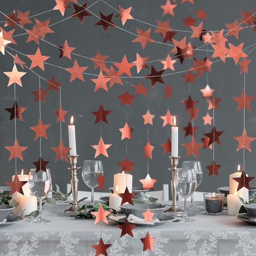 Image of Spakon 65 Feet Glitter Star Paper Garland Banner Hanging Decoration Star Streamers Double Side 2026 Graduation Decorations for Wedding Birthday Festival New Year Party Decoration(Rose Gold)