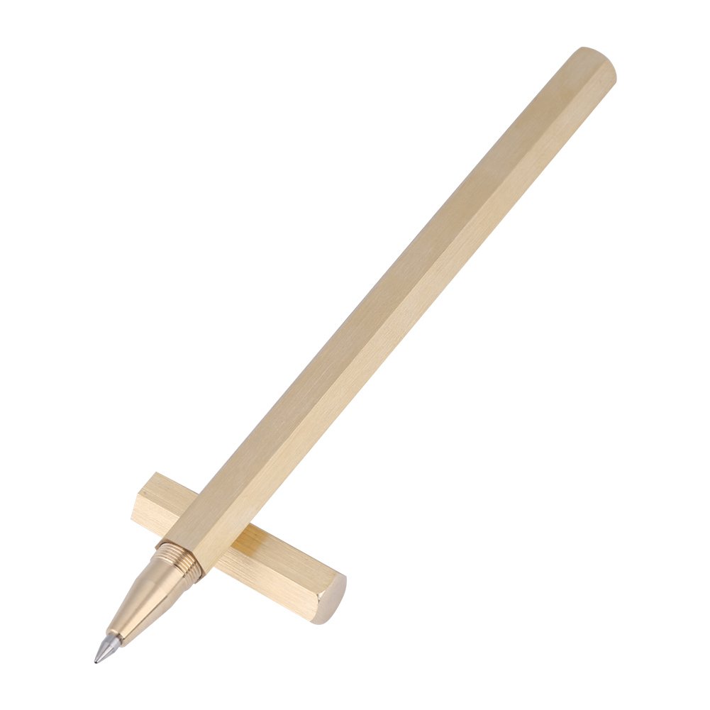 Handgemachter Messing Kugelschreiber – Sechseckig, 14,5 Cm, Mit Flanell-Tasche