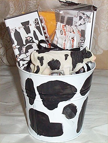 Cow Gift Basket Tin Bucket Cow Tails Candy Chocolate Figurine