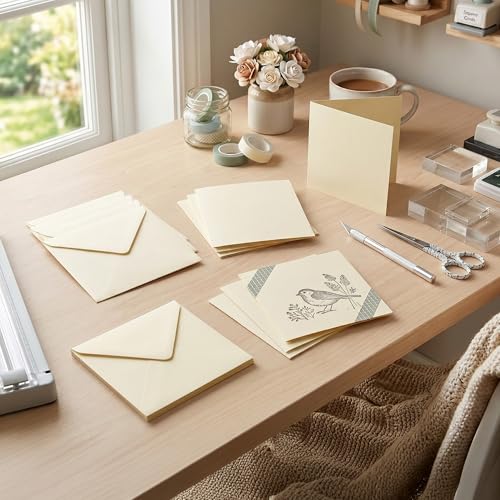 Image of Craft UK W104 6x6 Linen Card and Envelope Pack of 50 - Ivory