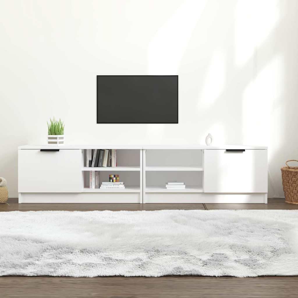 Set di 2 mobili per TV, in legno bianco, 80 x 35 x 36,5 cm, con vano portaoggetti e cassetto, per soggiorno, home theater e camera da letto