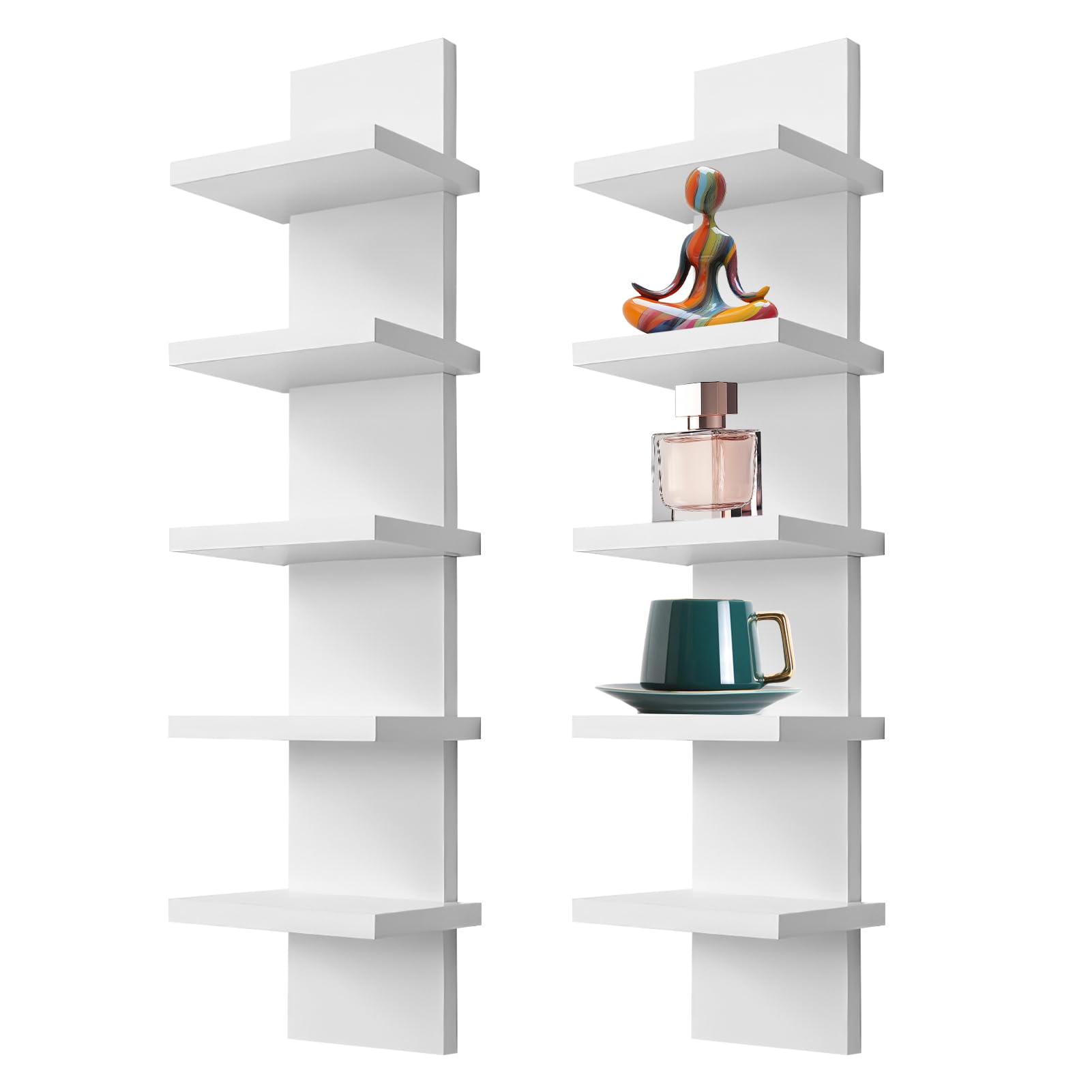 View 1 of 2 Pack 5 Tier Wall Shelf Unit - 31“ Lack Floating Shelf, Compact Display Floating Shelf, Vertical Column Wall Decor Mount Floating Storage Organizer Tall Tower Shelf for Bedrooms, Living Rooms