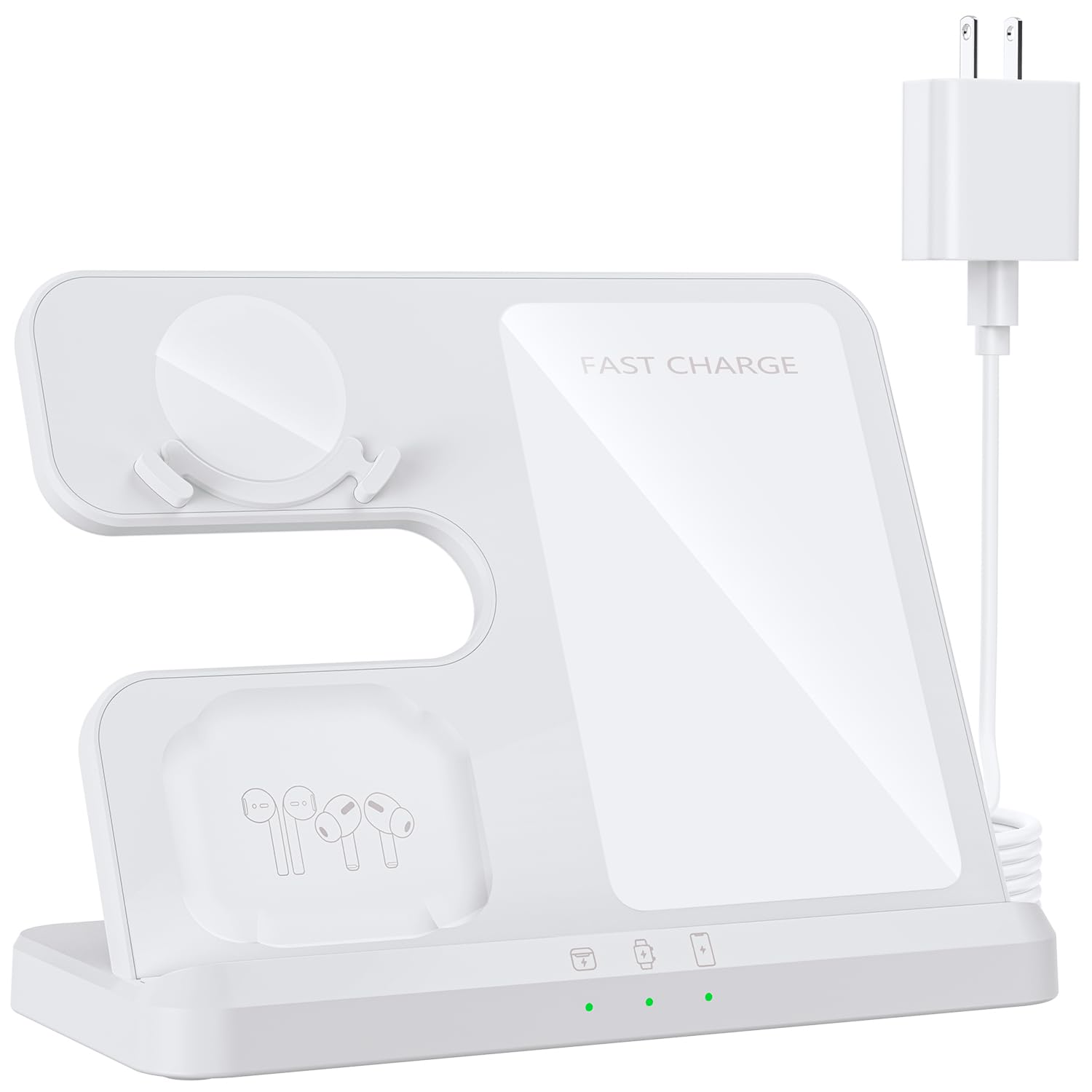 Wireless Charger for Samsung Charging Station: 3 in 1 Galaxy Watch Charger, Adapter Included (White)