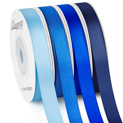 Mauproy 3/8 Inch Blue Satin Ribbon, 4 Rolls Total 40 Yards, Double Faced Mixed Blue Thin Ribbon for Gift Wrapping, Flower Bouquets, Crafts, Wedding, Father's Day Decorations