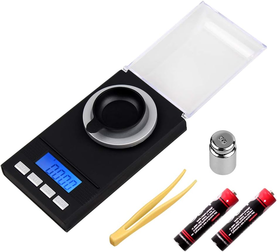 HEYFIT Digital Milligram Pocket Scale,Jewelry Scale LCD Digital Scale Lab Carat Powder Scale with Calibration Weights Tweezers and Weighing Pans