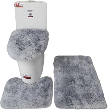 Thicken 3 Piece Bathroom Rug SetU-Shaped Contour Rug, Mat and Toilet Lid Cover,Water Absorbent Soft Microfiber Shaggy Bathroom Mat,for Tub, Shower, Bath Room,Machine Washable Light Gray