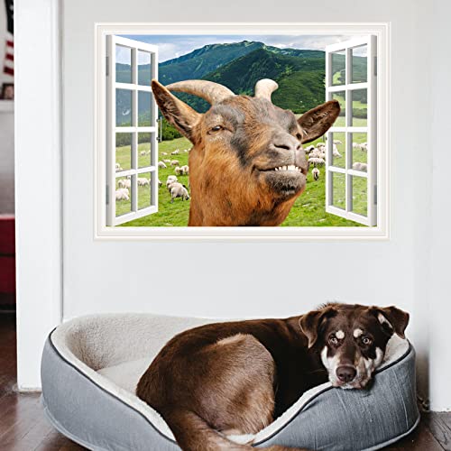 Smile Goat Wall Mural Sticker Window View Funny Goat Sticker Wall Decal For Bedroom Living Room Office Dorm Decor #TOP14