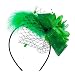 LUX ACCESSORIES Green Flowers Feather Net Silvertone Fashionable Headband