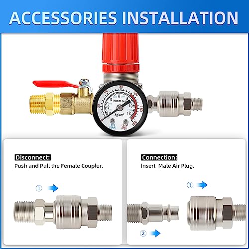 Meanlin Measure 1/4 Inch Air Compressor Regulator With Gauge, 0-180 Psi Air Gauge Regulator Inline For Air Compressor And Pneumatic Tools (Four-Way Valve) #TOP3