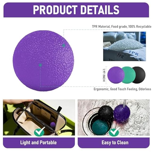 3 Pack Stress Balls for Adults, Squeeze Balls for Hand Therapy, Hand Strengthening Devices with Different Resistance Levels for Finger Forearm Wrist Exercise Relaxation and Pain Relief