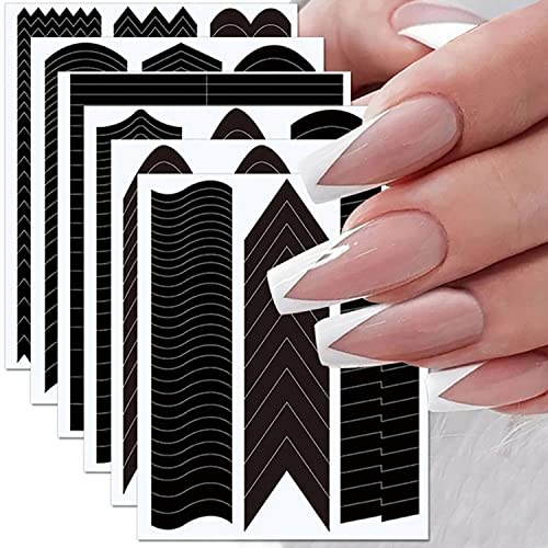 Ktaabtr French Tip Nail Art Stickers Decals Self Adhesive Nail Design French Nail Stencils For Nail Art Reusable French Wave Nail Template Diy French Tip Nail Tool French Manicure Stickers Accessories #TOP14