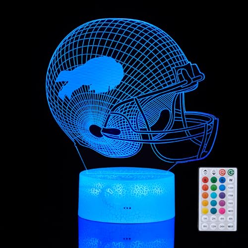 YANGYUQI Football Helmet Night Light 3D Optical Illusion 16 Colors Smart LED Night Light Cool Desk Lamp for Buffalo Football Fans Christmas Gift