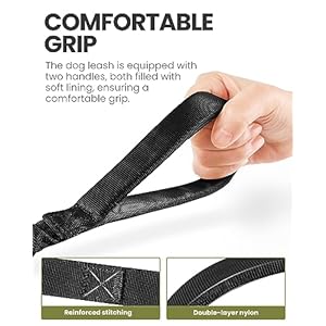 OutdoorMaster Bungee Dog Leash, Heavy Duty Dog Leash with Shock Absorption, 2 Padded Handles Training Leash, Improved Dog Safety and Comfort (Black, 4 FT)