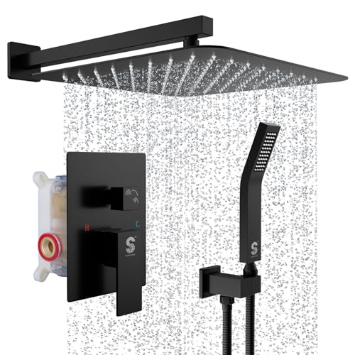 SR SUN RISE Matte Black Square Rainfall Shower Head and
