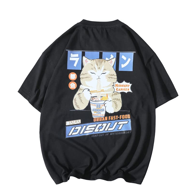 Men's Cutecore Cat Cartoon Oversized T-Shirt Print Pullover Streetwear Preppy Short Sleeve Sweatshirt Alt Techwear