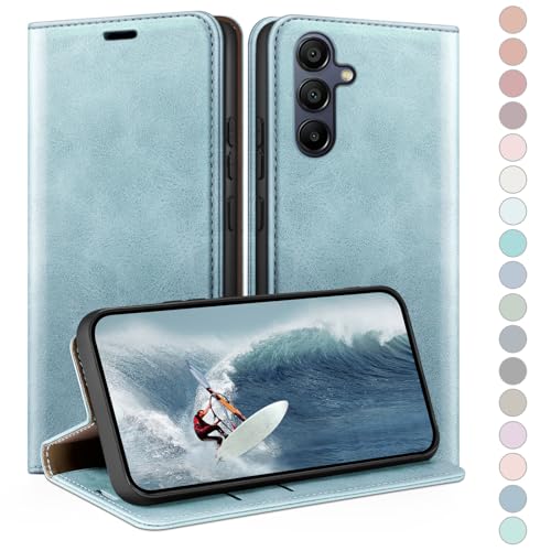 Coque Samsung Galaxy A05S étui cuir portefeuille HUOUH cover rabat protection RFID bleu