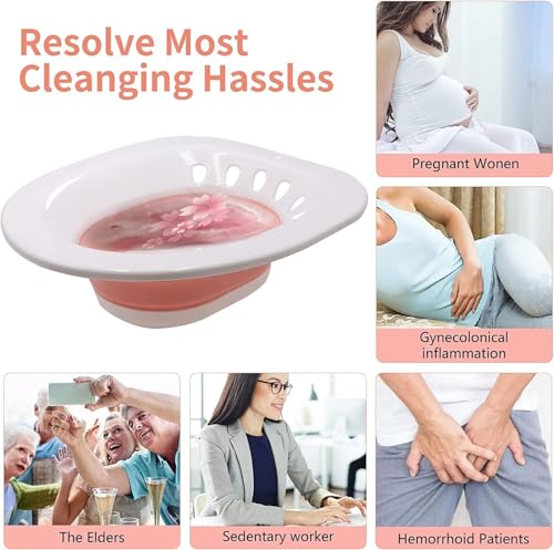 Image of PRANIJ Sitz Bath Basin for Toilet with Flusher - Foldable Sitz Tub for Postpartum Care, Hemorrhoids, Piles, Anal Fissures, Post-Surgery Recovery & Elderly Hygiene - Portable, Ergonomic & Easy to Clean (Petal Pink)