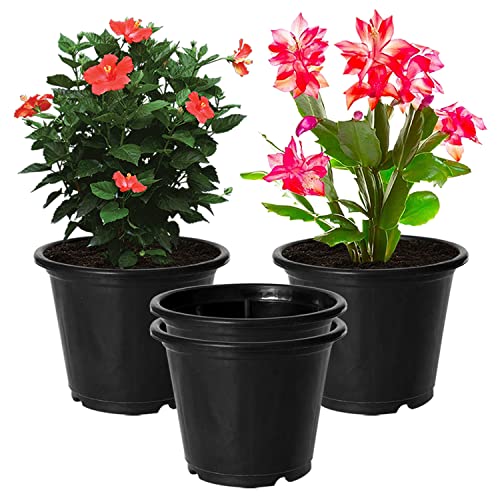 Image of Kuber Industries Durable Plastic Flower Pot|Gamla with Drain Holes for Indoor Home Decor & Outdoor Balcony,Garden,6 inchx5 inch,Pack of 4 (Black)
