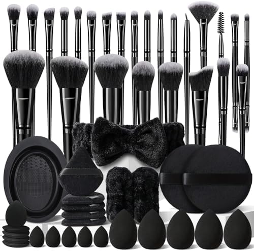 HGHDBT 70Pcs Pink Makeup Brushes Set Professional — side view showing full product dimensions