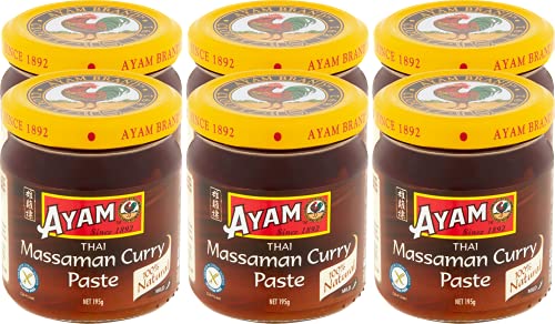 AYAM Thai Massaman Curry Paste | 100% Natural | High Quality | Subtle, Mild & Sweet | Gluten, Dairy, Nut, Egg & Shellfish Free | for Vegans | Great Taste | No Additives & No Added MSG - 6 x 195g