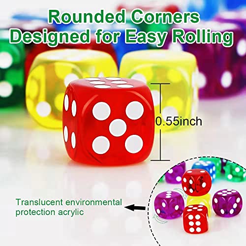 image for Riaaorr 50 Pieces 6 Sided Dice Set, 14MM Premium Translucent Round Cor