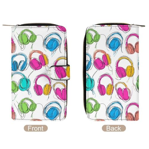 Colorful Headphone Pattern Fashion Women's Wallet RFID Blocking Bifold Clutch Purse Compact Card Holder 19.7x11x3.5cm3