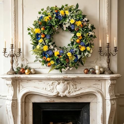 Couronne de porte décoration murale intérieur extérieur bleu - 4