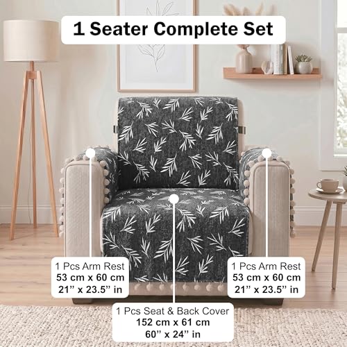 Image of Story@Home Chenille Sofa Mat with Back Cover (152x61Cm) & Arm Rest Covers | Anti Slip Single Sofa Cover for 1 /2 /3 Seater & L Shape Sofa Cover Measure Your Sofa & Create Your Own Set - Slate & Snow