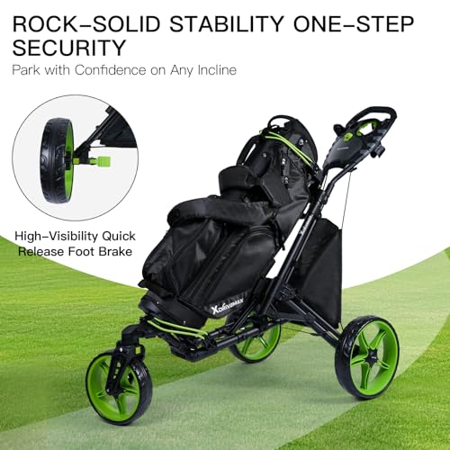 XDriveMax Pro 3-Wheel Golf Push Cart - 360° Swivel Front Wheel with Handle-Integrated Lock, One-Click Folding Lightweight Aluminum Frame, All-Terrain Wheels with Foot Brake & Console by XDriveMax - Image 6
