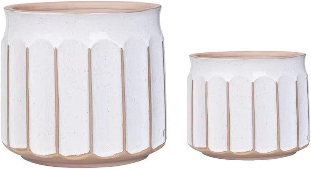 Tenvy Ceramic Planter Pot Set of 2, 8 inch and 6 inch (7.8” + 6.2”) Large Planter-Pots for Indoor Outdoor Plants, Cylindrical Succulent Planter, Modern Flower Pot, Speckled White