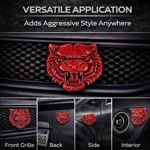 Image of JVCV 3D Metal Tiger Sticker Chrome Logo Decal Emblem Badge for All Cars Bikes Laptops Headphones Helmets Home Office Accessory (Tiger, Red)