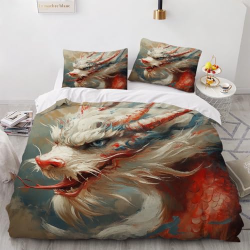 Dragón Oriental Funda Nordica Cama 135/150 Juvenil,Fundas para Edredón 200x200 con Cremallera,con Funda De Almohada,3D Microfibra Juego De Ropa De Cama para Niños,B23