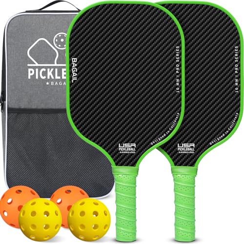 BAGAIL Juego de Paletas de Pickleball, Raquetas de Pickle Ball con 4 Pelotas de Pickleball, Ligeras, Alta Absorción de Impactos, Ergonómicas, Adecuadas para Juegos de Pelotas de Todos los Niveles