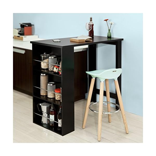 SoBuy® Kitchen Breakfast Bar Table Dining Table Coffee Table with 3 Tier Storage Rack, Black FWT17-SCH - Image 10