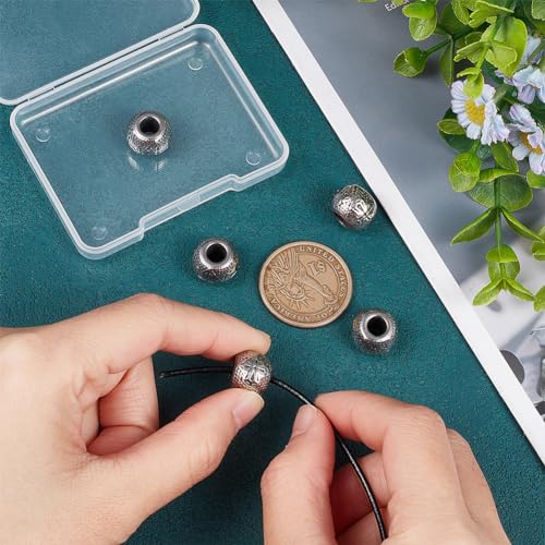 UNICRAFTALE About 8Pcs 304 Stainless Steel Round European Beads Antique Silver Rondelle with Cross Large Hole Spacer Beads Parachute Cord Beads for Hair Beard Bracelets Jewelry Making 13.5mm Diameter - Image 4