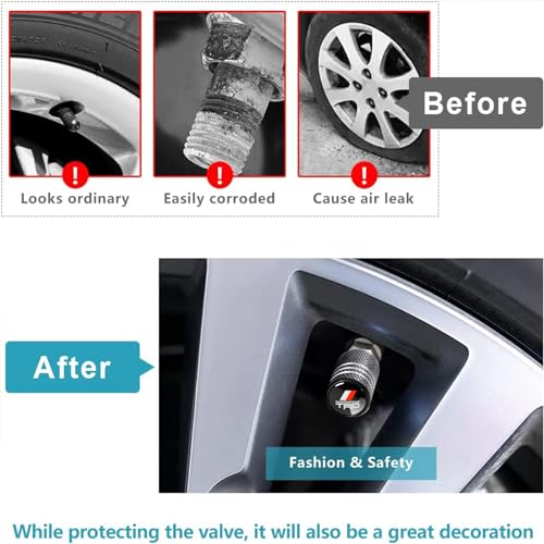 Image of Tire Valve Stem Cap Cover for Toyota TRD Sequoia Tundra Tacoma 4Runner Trucks Belt O-Ring Seal Corrosion Resistant tire Valve caps 4 Pack Black