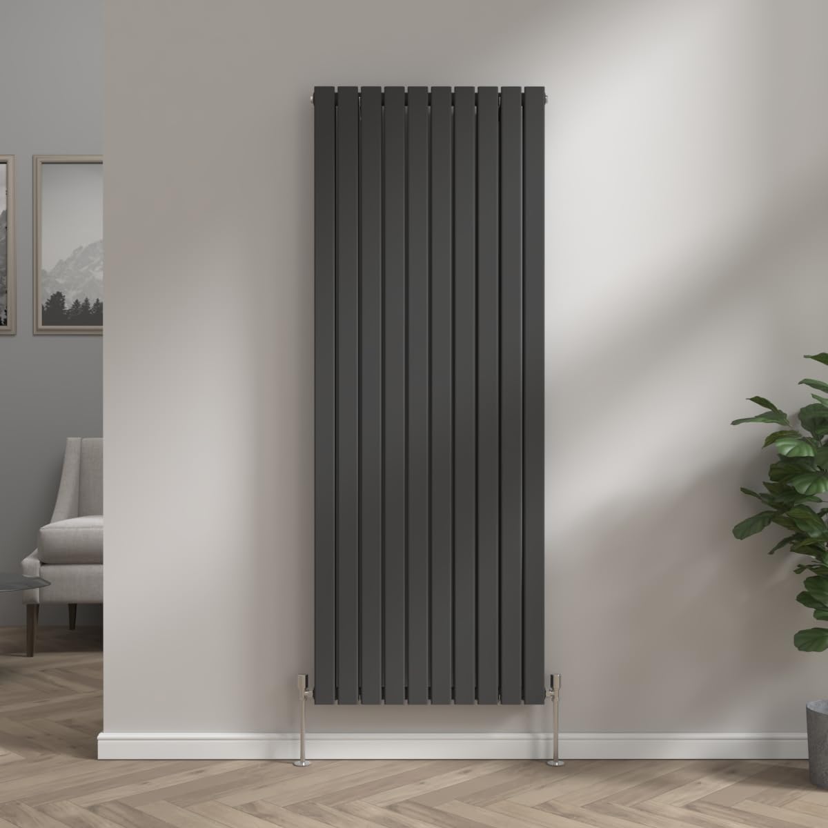 Nrg Black Vertical Designer Radiator Flat Double Panel 1800X680mm