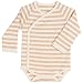 Niteo Baby Organic Cotton Kimono Onesie Bodysuit Long Sleeve with Side Snaps, Light Brown Stripes, 3-6M