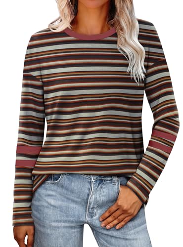 Image of Sampeel Long Sleeve Shirts for Women Color Block Casual Tops Fall Outfits 2026 Basic Tees Trendy Spring Clothes