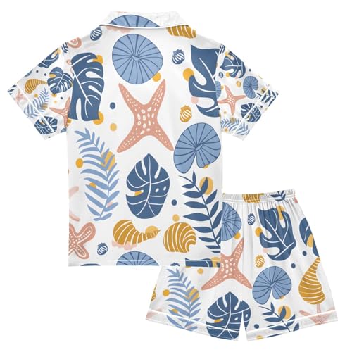 senya under Sea Plants Satin Summer Pajama Sets Silk Short Sleeve Button Down Sleepwear2