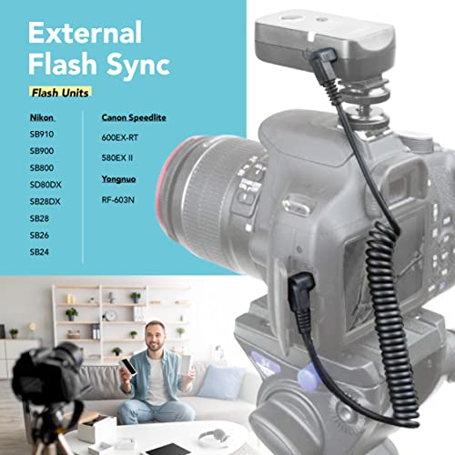 Image of Foto&Tech Male to Male M-M Flash PC Sync Cable Cord 12-Inch Coiled Cord with Screw Lock Compatible with Nikon, Canon, and Most DSLR Cameras Flash Trigger (Male to Male Flash PC Sync Cable)